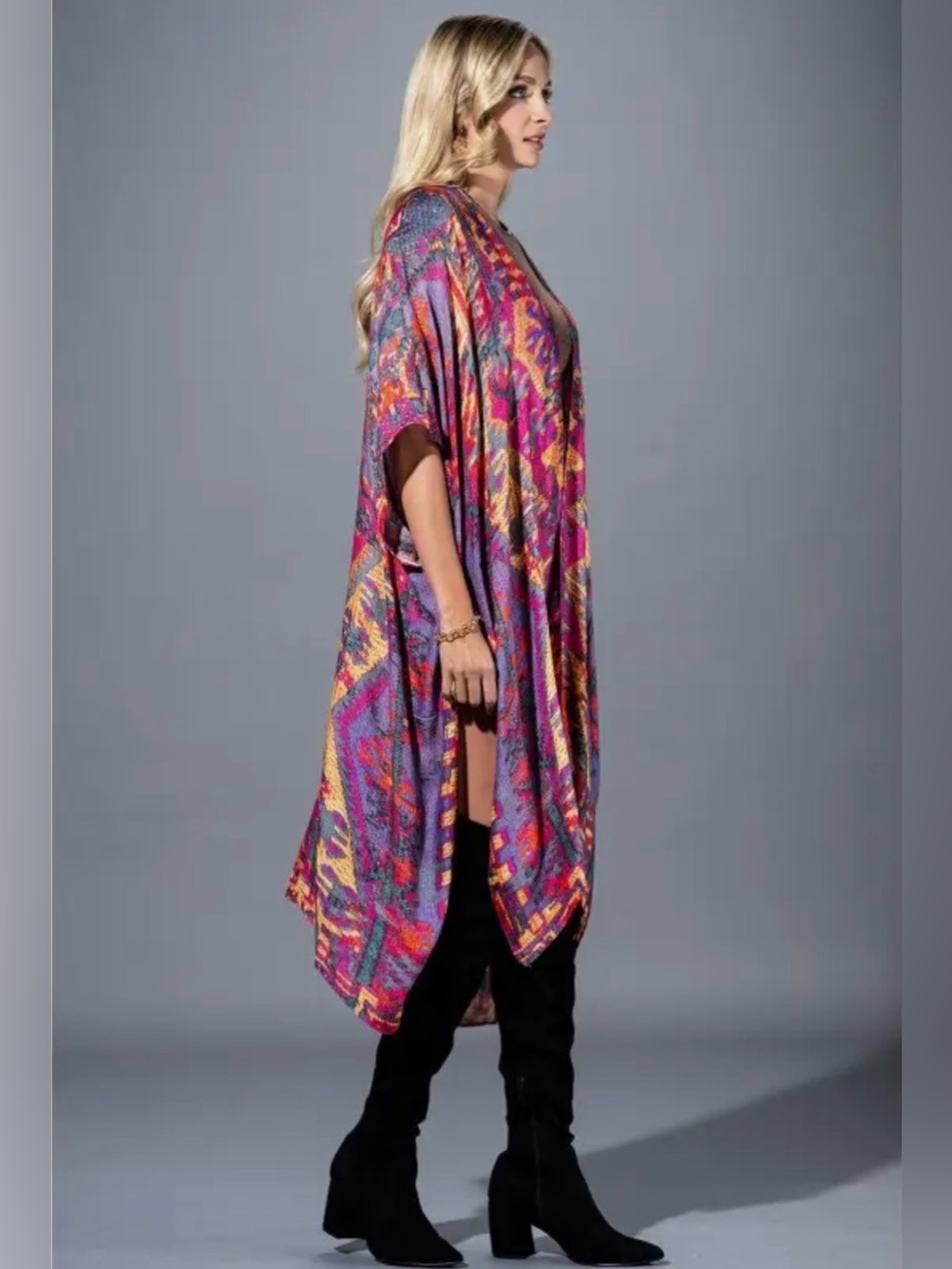 Valencia Boho Kimono Duster | Pink Purple | Flowy| Jewel Tones | OS - Picture 6 of 7